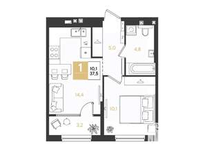 1-к квартира, вторичка, 38м2, 2/18 этаж