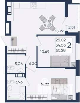 2-к квартира, вторичка, 55м2, 6/18 этаж