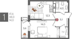 1-к квартира, вторичка, 42м2, 13/24 этаж