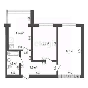 2-к квартира, вторичка, 58м2, 6/6 этаж
