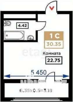 Студия квартира, вторичка, 30м2, 5/21 этаж