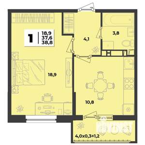 1-к квартира, вторичка, 39м2, 8/9 этаж
