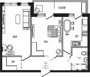 2-к квартира, вторичка, 57м2, 9/9 этаж