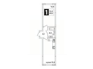 1-к квартира, вторичка, 44м2, 3/16 этаж