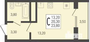Студия квартира, строящийся дом, 24м2, 16/24 этаж
