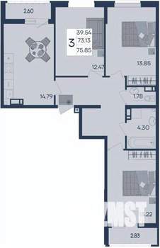 3-к квартира, вторичка, 76м2, 7/18 этаж