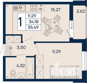 1-к квартира, вторичка, 35м2, 2/18 этаж