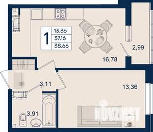 1-к квартира, вторичка, 39м2, 16/18 этаж