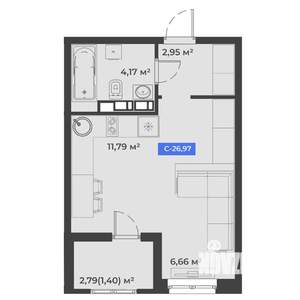 Студия квартира, строящийся дом, 27м2, 1/5 этаж