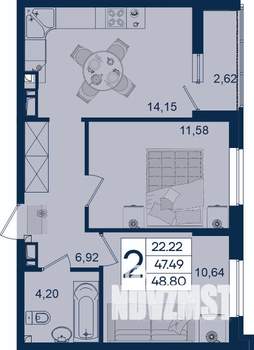 2-к квартира, вторичка, 49м2, 7/18 этаж
