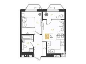 1-к квартира, строящийся дом, 39м2, 4/9 этаж