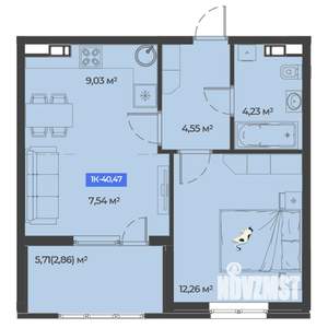 1-к квартира, вторичка, 40м2, 5/5 этаж