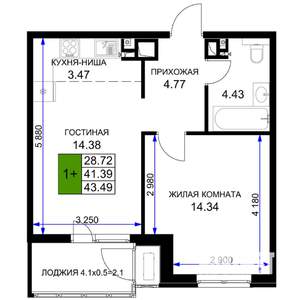 1-к квартира, вторичка, 43м2, 9/16 этаж