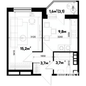 1-к квартира, строящийся дом, 34м2, 2/9 этаж