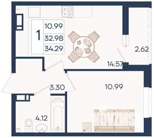 1-к квартира, вторичка, 34м2, 7/18 этаж