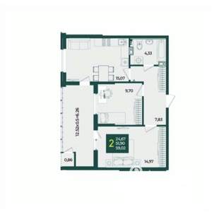 2-к квартира, вторичка, 59м2, 17/18 этаж