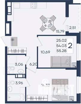 2-к квартира, вторичка, 55м2, 5/18 этаж