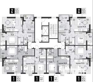 2-к квартира, строящийся дом, 63м2, 4/9 этаж