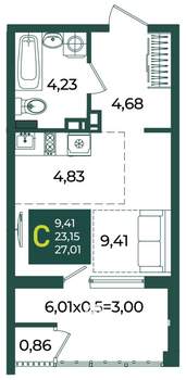 Студия квартира, вторичка, 27м2, 4/18 этаж