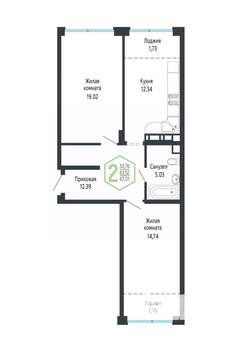 2-к квартира, вторичка, 67м2, 13/24 этаж