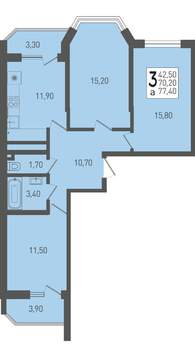 3-к квартира, строящийся дом, 77м2, 11/22 этаж