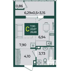 Студия квартира, вторичка, 27м2, 16/18 этаж