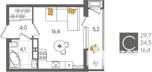 Студия квартира, вторичка, 30м2, 21/24 этаж