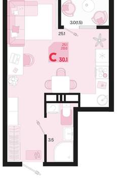 Студия квартира, вторичка, 30м2, 15/18 этаж