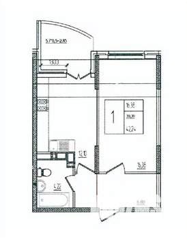 1-к квартира, вторичка, 42м2, 12/16 этаж