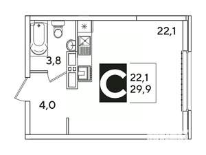 Студия квартира, вторичка, 30м2, 11/16 этаж