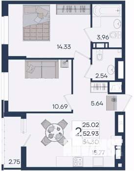 2-к квартира, вторичка, 54м2, 3/18 этаж