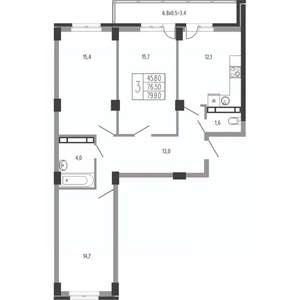 3-к квартира, вторичка, 82м2, 7/15 этаж