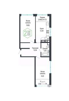 2-к квартира, вторичка, 67м2, 9/24 этаж