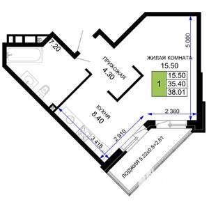 1-к квартира, вторичка, 38м2, 1/12 этаж