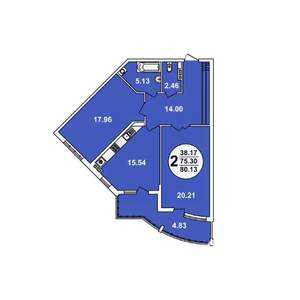 2-к квартира, вторичка, 80м2, 8/23 этаж