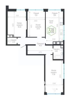3-к квартира, вторичка, 87м2, 19/24 этаж