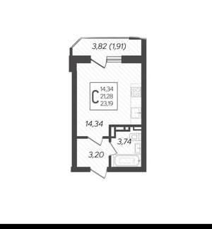 Студия квартира, вторичка, 24м2, 4/23 этаж
