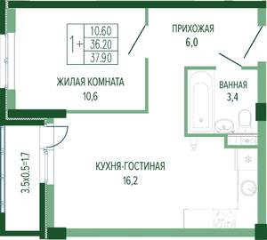 1-к квартира, вторичка, 39м2, 2/7 этаж