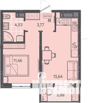 1-к квартира, вторичка, 36м2, 9/16 этаж