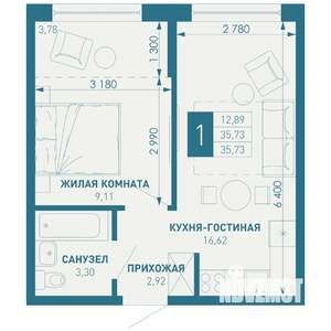 1-к квартира, строящийся дом, 36м2, 4/18 этаж