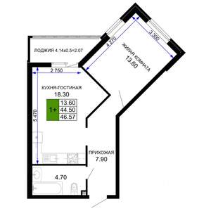 1-к квартира, вторичка, 47м2, 1/12 этаж