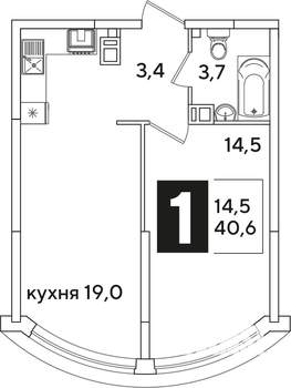 1-к квартира, вторичка, 41м2, 3/16 этаж