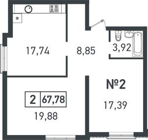 2-к квартира, вторичка, 68м2, 1/3 этаж