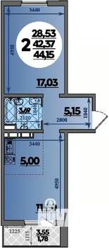 2-к квартира, вторичка, 44м2, 7/8 этаж