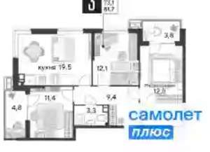 3-к квартира, вторичка, 82м2, 6/9 этаж