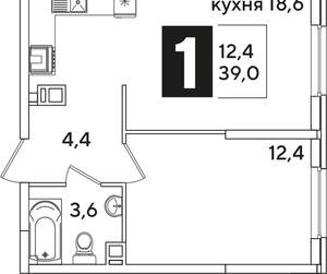 1-к квартира, вторичка, 39м2, 4/16 этаж