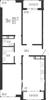 3-к квартира, вторичка, 90м2, 3/24 этаж