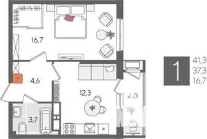 1-к квартира, вторичка, 41м2, 13/24 этаж