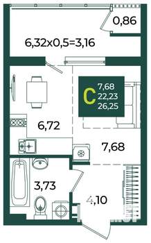 Студия квартира, вторичка, 26м2, 17/18 этаж