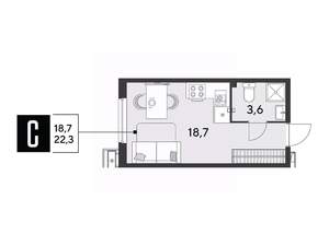 Студия квартира, строящийся дом, 22м2, 2/9 этаж